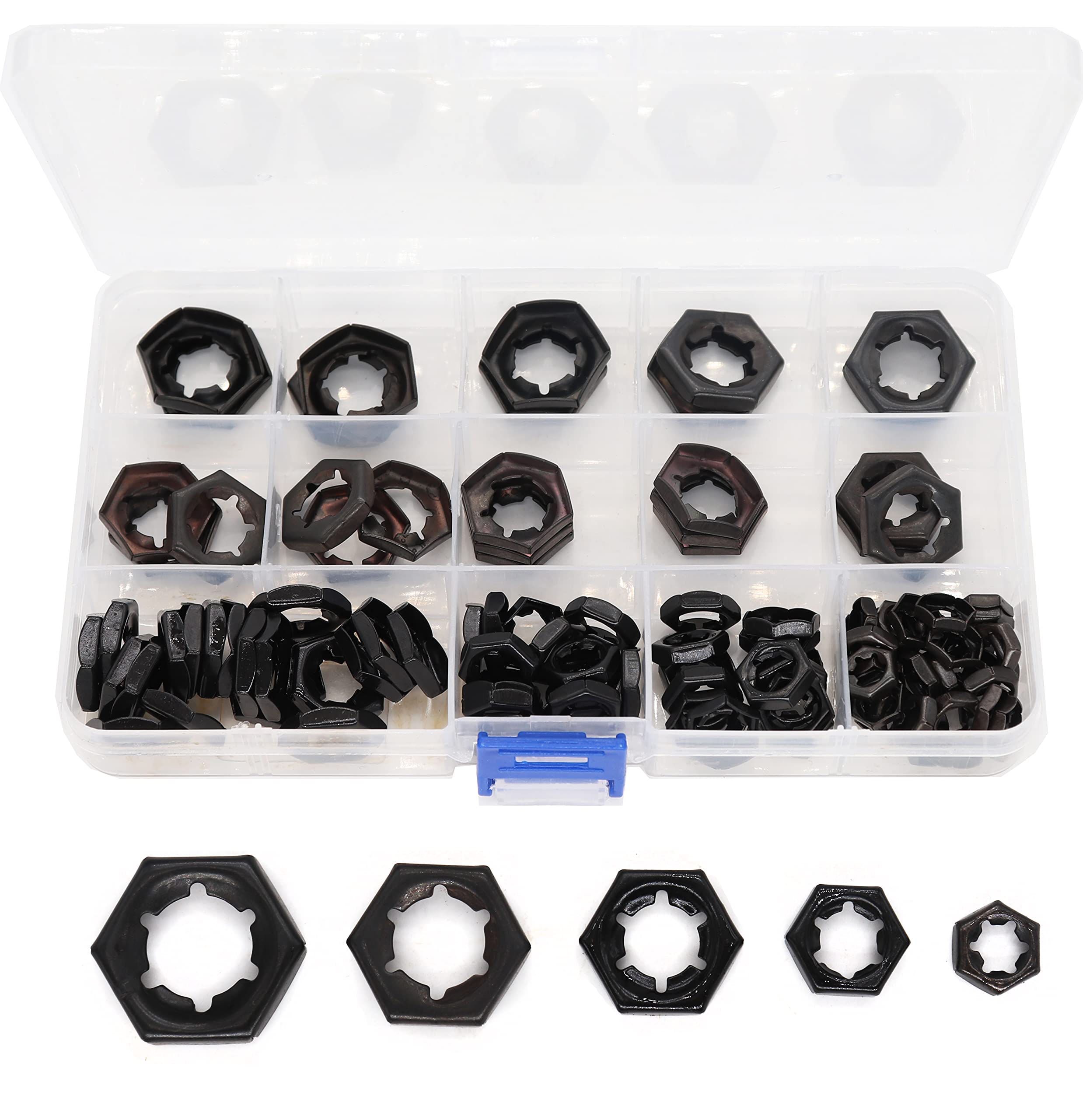 Pushnuts Kit, cSeao 105pcs Black Push On Lock Nuts Assortment Kit, M6/ M8/ M10/ M12/ M14