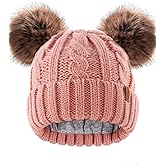 FURTALK Toddler Warm Winter Hat Kids Baby Knitted Soft Beanie with Double Faux Fur Pom Poms for Girls Boys