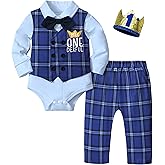 Aulyffo First Birthday Boy Outfit,1st Birthday Outfits Boy Mr Onederful Romper Vest Pants Bowtie Hat 5Pcs Clothes Sets
