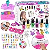 QoQlz Kids Nails Polish Set for Girls with Hair Gem Stamper Kit, Nail Art Kit for Kids Ages 7-12 - Cool Girly Stuff - Birthday Gifts for Girls 6 7 8 9 10 11 12 Years Old