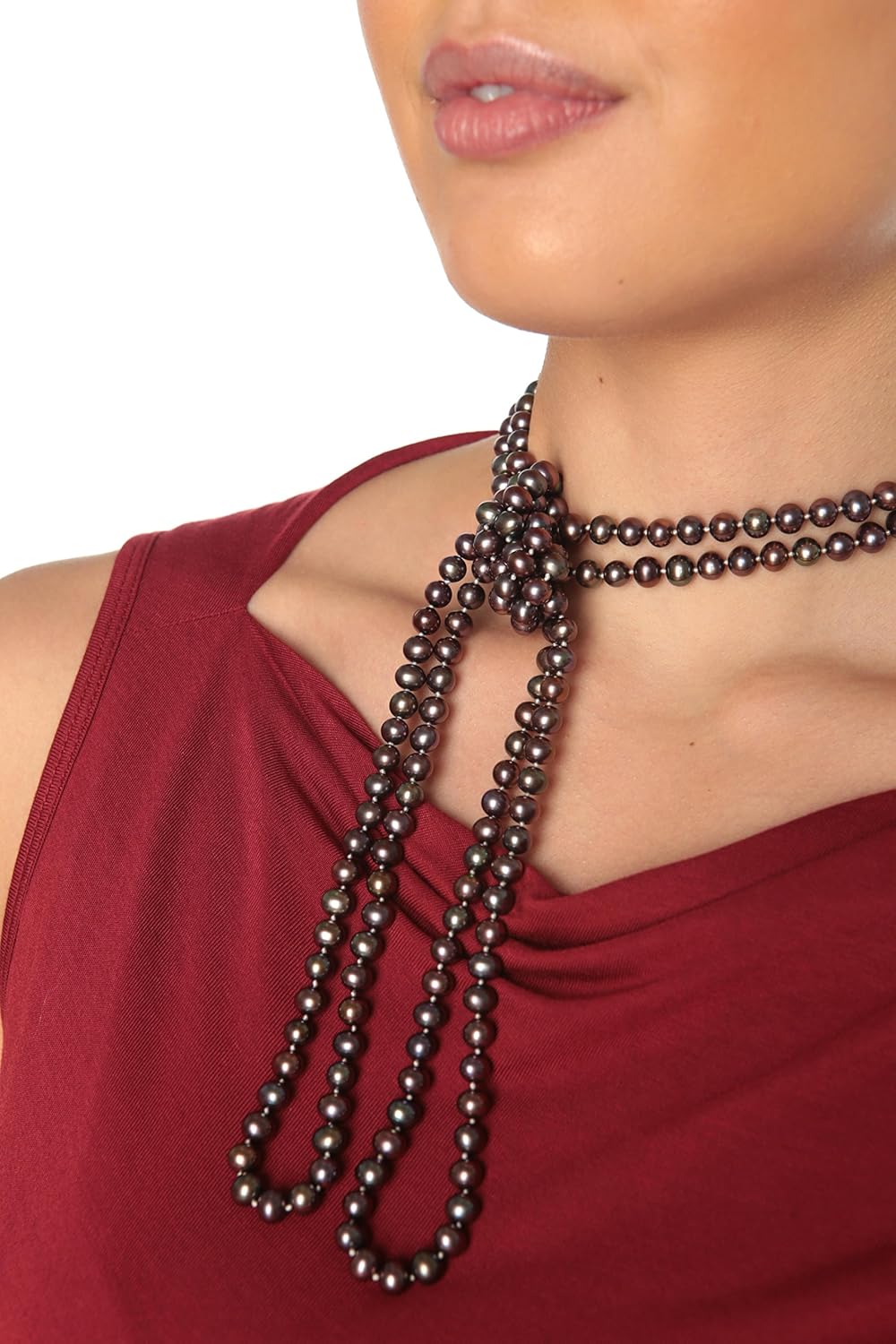 Amazon Com Hinsongayle Aaa Handpicked 6 5 7mm Iridescent Black Freshwater Cultured Pearl Rope Necklace 65 Inch 65 In Length Jewelry