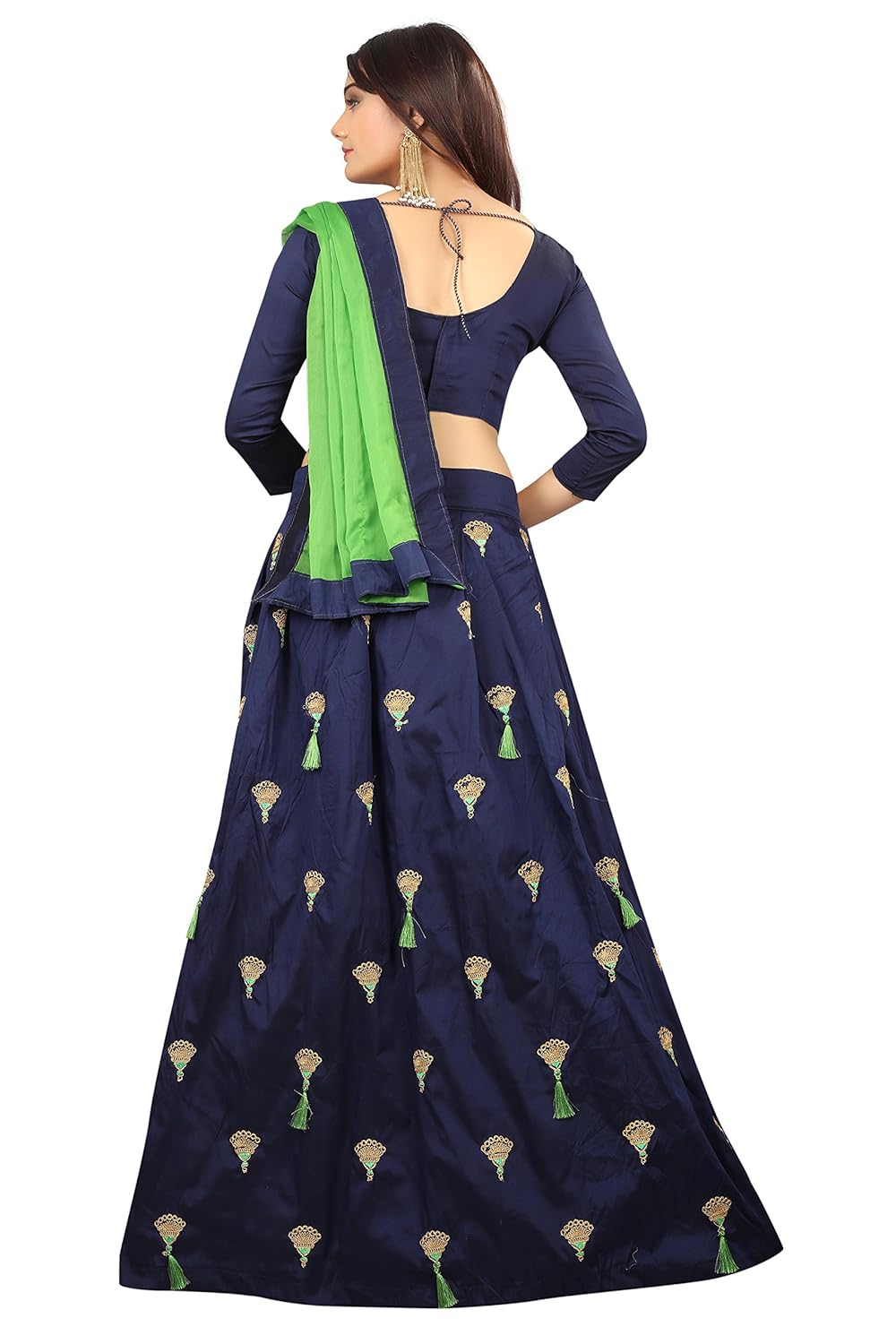 dharmi fashion women's tappeta silk lehenga choli (blue,free size, semi-stitched)