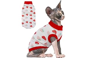 PUMYPOREITY Sphynx Cat Clothes, Stretchy Sweater, Soft Shirt, Pullover Pajamas, Turtleneck for Sphynx, Cornish Rex, Devon Rex, Red, XS
