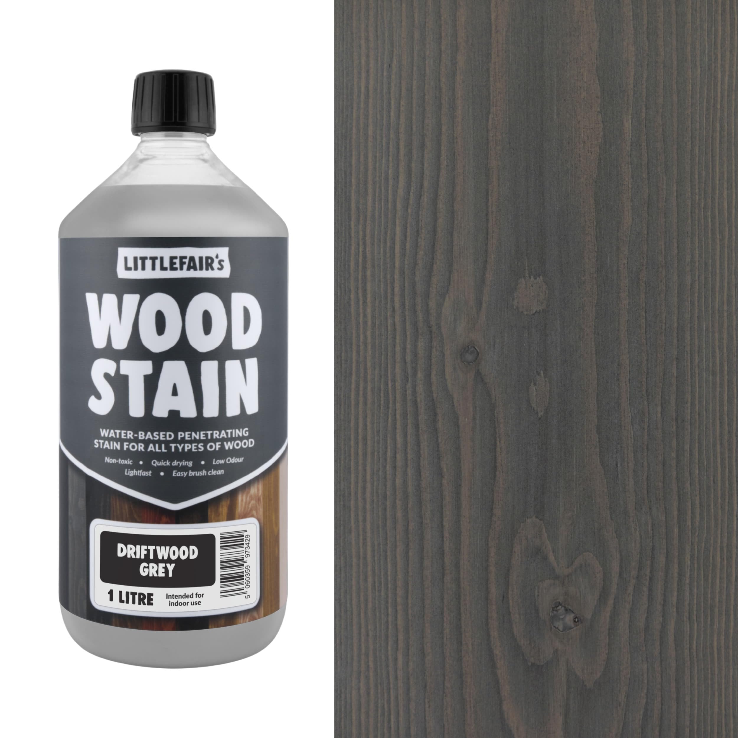 Littlefair's Wood Stain Water-Based - (Driftwood Grey) – Non-Toxic, Eco-Friendly & Quick Drying - Easy-to-Apply, Concentrated Formula for All Wood Types – 1ltr
