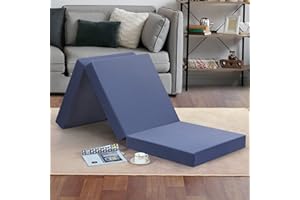 Olee Sleep Tri-Folding Memory Foam Mattress Topper, 4 Inch Gel Folding Mattress for Camping, Foldable Guest Bed, Washable Cover, CertiPUR-US Certified, Soft, Grey, Single Size