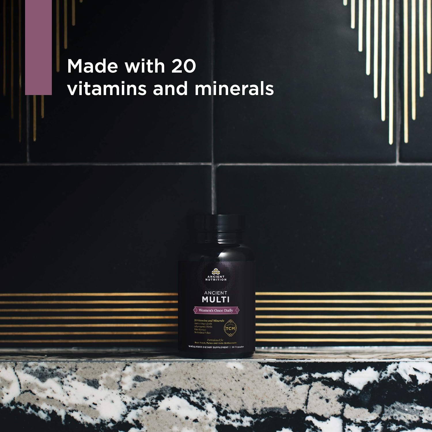 Ancient Multi Women’s Once Daily - Multi Vitamin & Immune Support, Adaptogenic Herbs, Methylated Folate, Paleo & Keto Friendly, 30 Capsules: Health & Personal Care