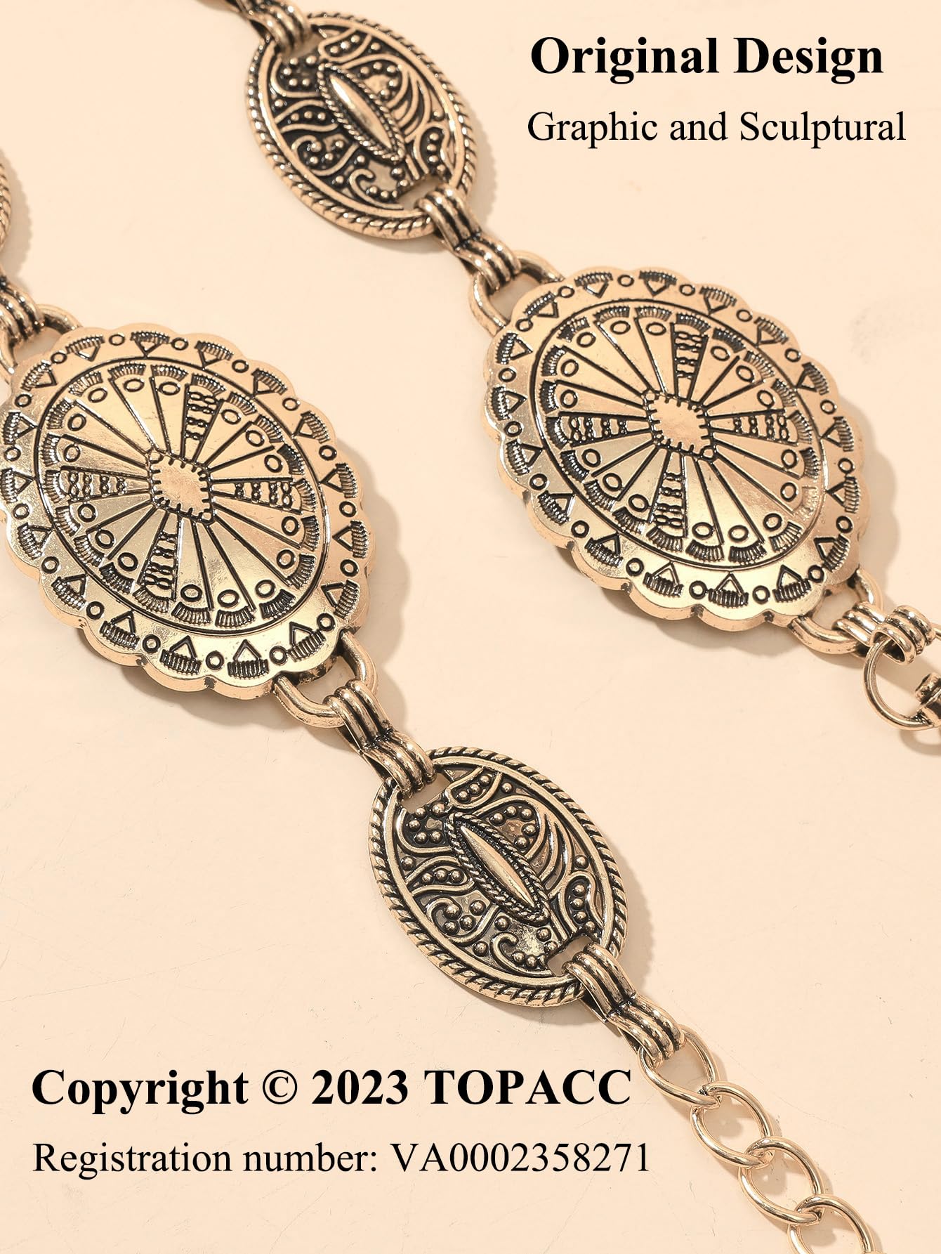 TOPACC Western Metal Concho Belt for Women Cowgirl Chain Belts for Dresses Jeans Country Concert Outfit