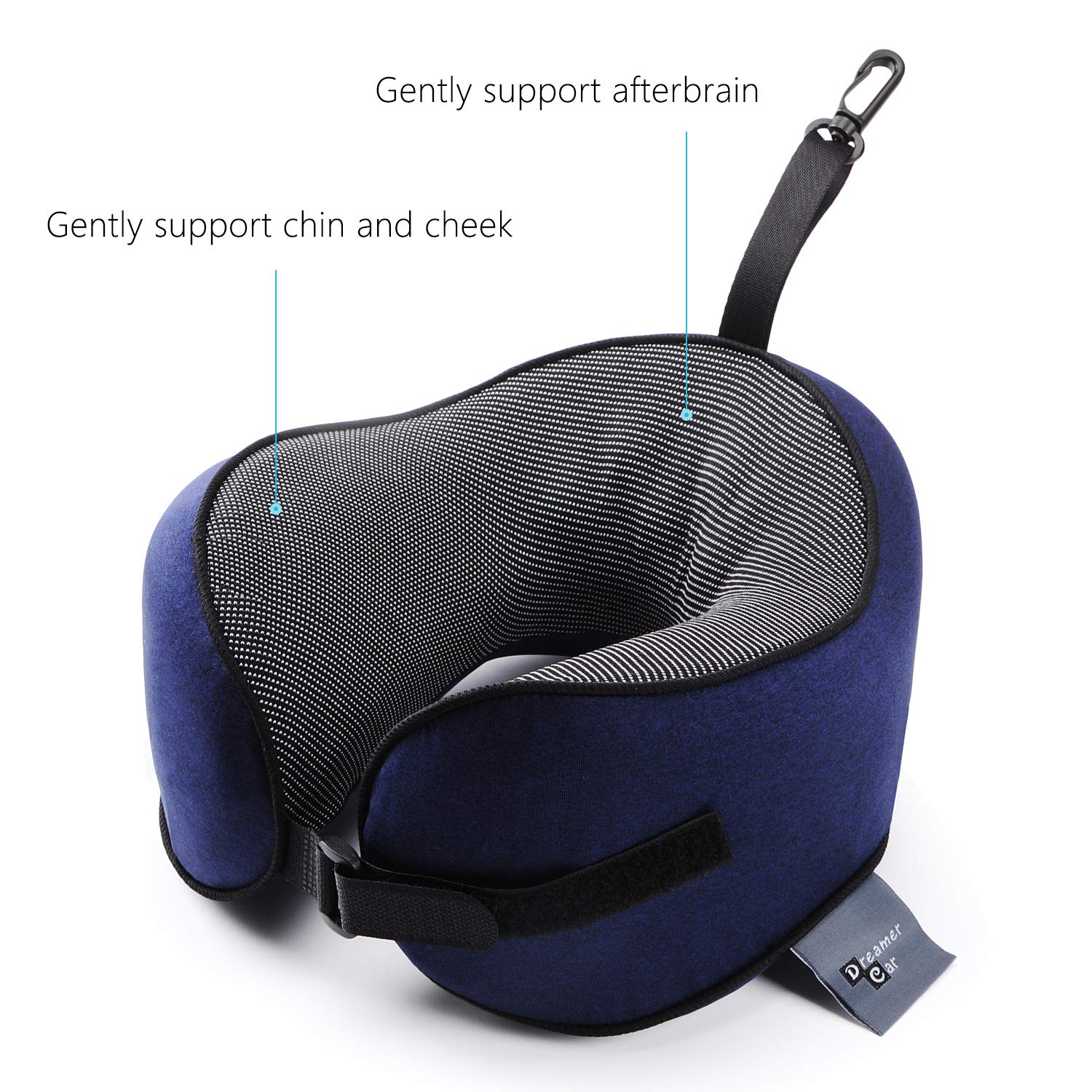 Dreamer Car Cheek Supporting Travel Pillow- Support The Head, Neck and Cheek with Balanced Softness Memory Foam- Dark Blue