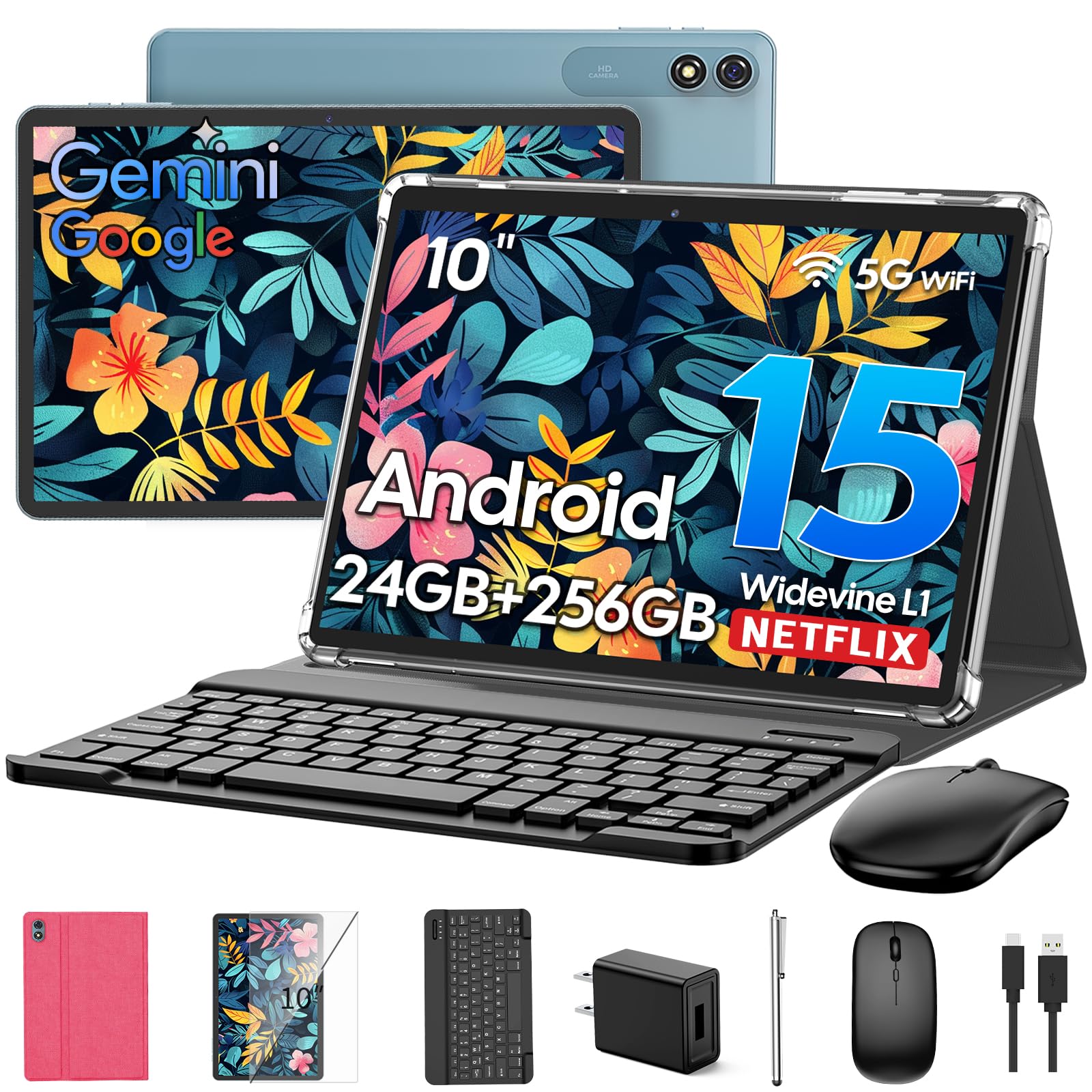 Photo 1 of Suicoey 2026 Android 15 Tablet with Keyboard, 24GB RAM + 256GB ROM (2TB Expand), 10 inch Tablet with Gemini AI, Octa-Core, 8000mAh, Widevine L1, 2 in 1 Tablets with Case, Mouse, Stylus(Pink Case)