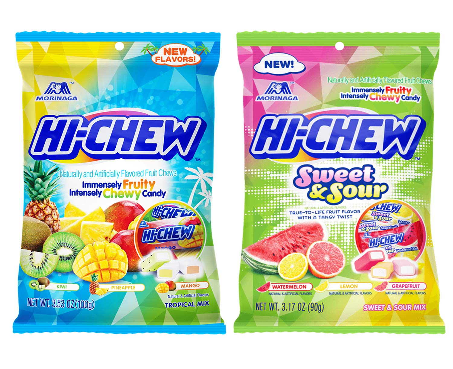 Amazon Com Hi Chew Chewy Candy Sweet And Sour Flavor And Tropical Mix Flavor Pack Of 2 Grocery Gourmet Food