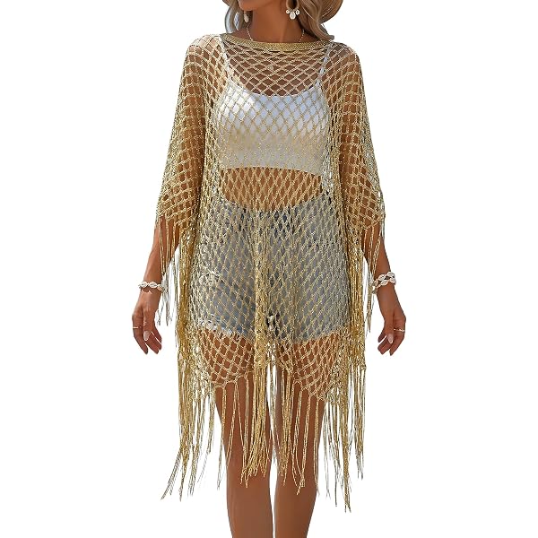 gold beach cover up dress Metallic Crochet Coverup - Glittery Gold