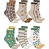 Bencailor 6 Pairs Women Toe Socks Cute Cotton Comfortable Socks Low Cut with Reinforced Heel and Toe for Ladies