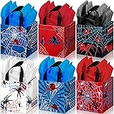 GliCraft 24 Pcs Spider Gift Bags with Tissue Paper Reusable Spider Party Favors Bags with Handle Spider Birthday Party Decorations Double Sided Spider Printed Goodie Candy Bags for Spider Party Favor