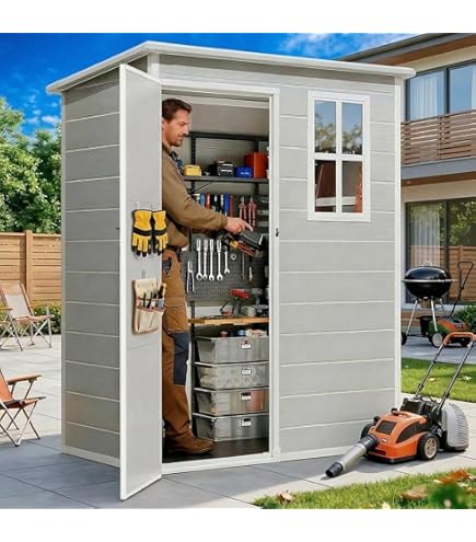 Amazon.com : Devoko 5 x 3 Resin Outdoor Storage Shed with Floor