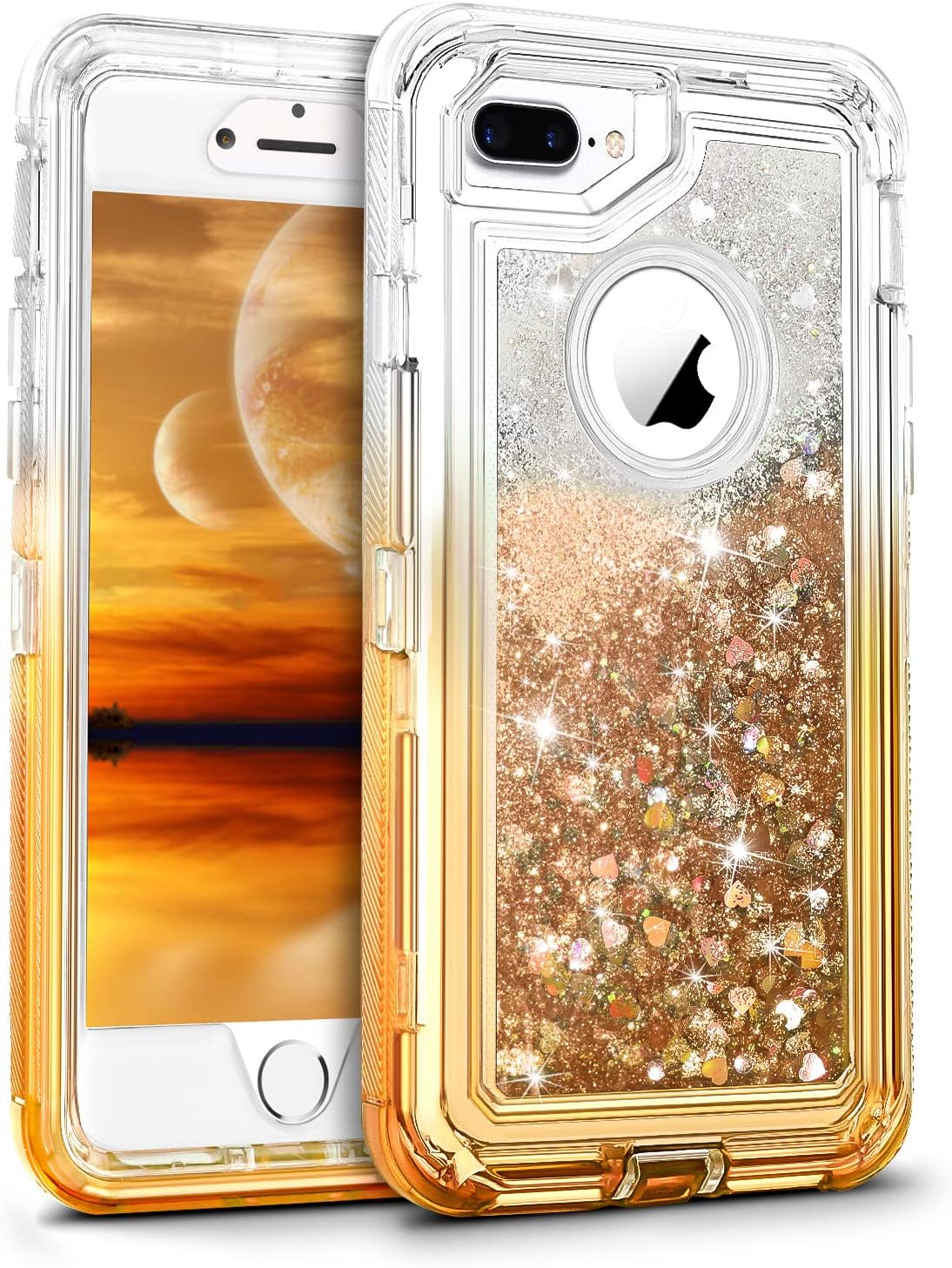 WESADN Case for iPhone 8 Plus Case,iPhone 7 Plus Case for Girls Women Cute Glitter Liquid Protective Bling Heavy Duty Shockproof Gradient Cover for iPhone 8 Plus 7 Plus 6 Plus 6s Plus,Rose Gold