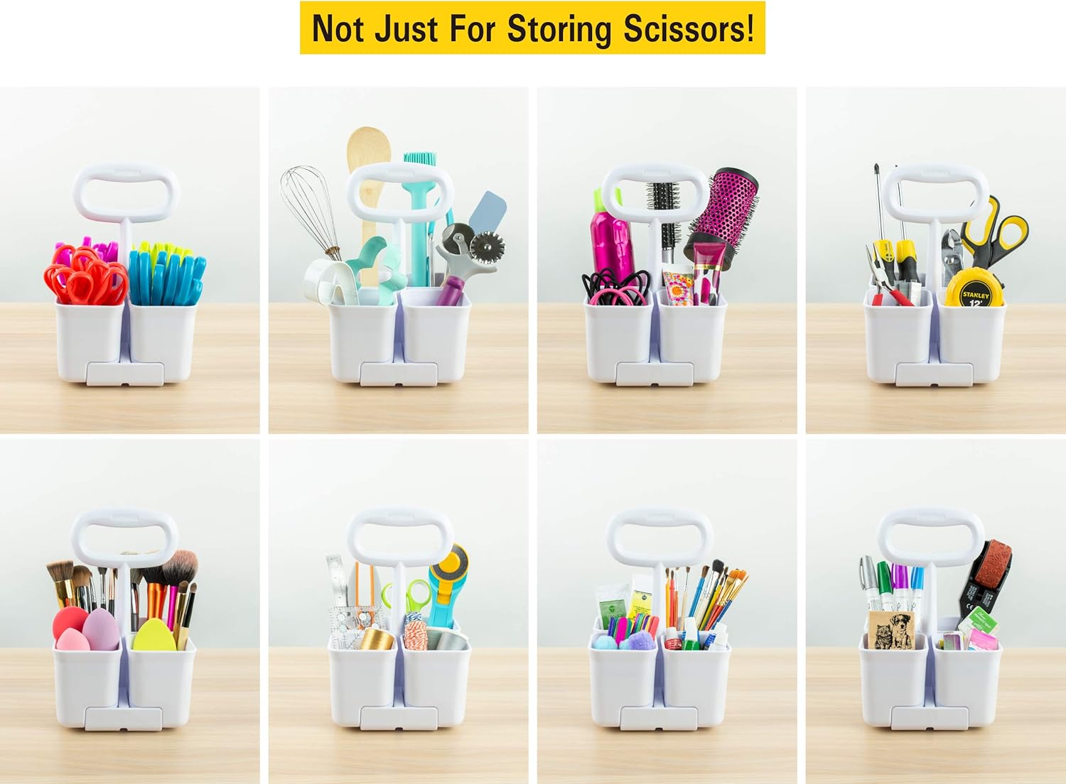 Stanley Removable 4 Cup Office Supplies Organizer Caddy for Scissors, Pens, Pencils, Notepads Art Supplies and other Desk Essentials, White (SCICAD) : Office Products