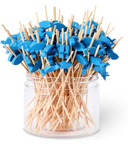 Honbay 100PCS Fish Shape Cocktail Picks - Wooden Decorative Toothpicks For Appetizers, Fruit, Parties
