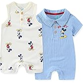 Disney Baby Boys Mickey Mouse 2 Pack Rompers for Newborn and Infants