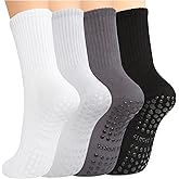 MIHAIR Pilates Yoga Socks with Grips for Women - Crew Length Ballet Barre Socks - Sticky Workout Hospital Socks