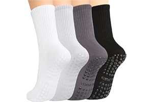 MIHAIR Pilates Yoga Socks with Grips for Women - Crew Length Ballet Barre Socks - Sticky Workout Hospital Socks