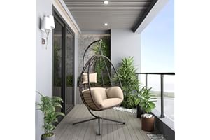 Delnavik Egg Chair with Stand Hammock Chair Wicker Rattan Patio Hanging Egg Chairs, Indoor Outdoor Swing Egg Chair with Cushion Headrest for Patio Bedroom Porch Garden Balcony, Sand