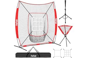 FITFIZZ 7x7 Ft Baseball Net, Baseball & Softball Practice Net for Batting and Pitching, Baseball Training Equipment with Ball Caddy, Batting Tee Suitable for Personnel of All Skill Levels