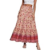 CFLONGE Summer Maxi Skirts for Women 2026 Fashion Boho Long Skirt Trendy Floral High Waist A Line Beach Skirt Vacation Outfit