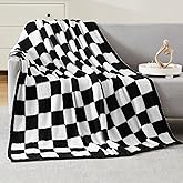 WRENSONGE Checkered Throw Blanket, Black and White Soft Cozy Fluffy Warm Hand Made Throw Blankets for Couch, Sofa, Chair, Bed, Camping, Picnic, Travel Lightweight Bed Blanket - 50"*70"