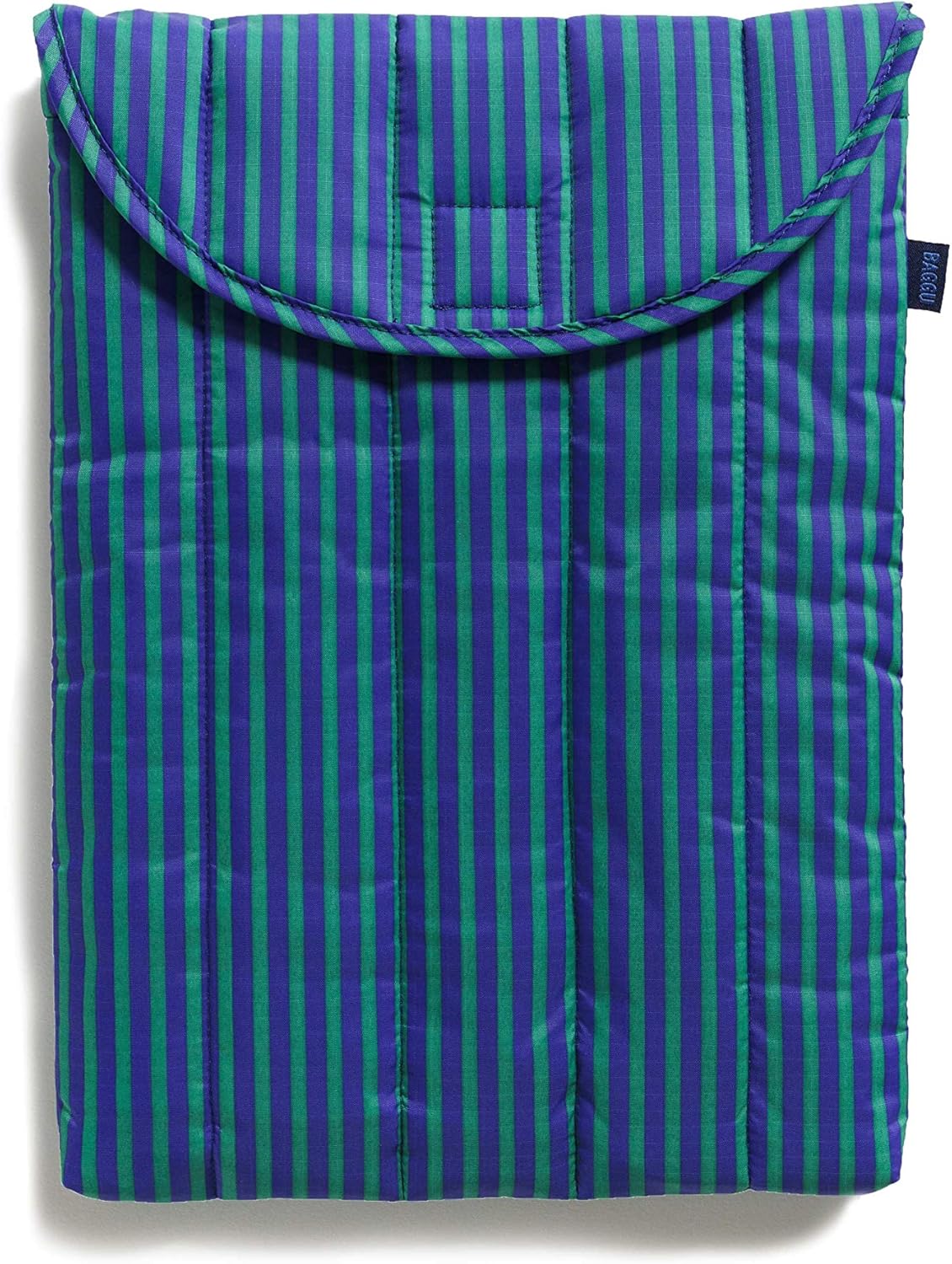 BAGGU Puffy Laptop Sleeve, Ripstop Nylon 13" Electronics Sleeve, Cobalt and Jade Stripe