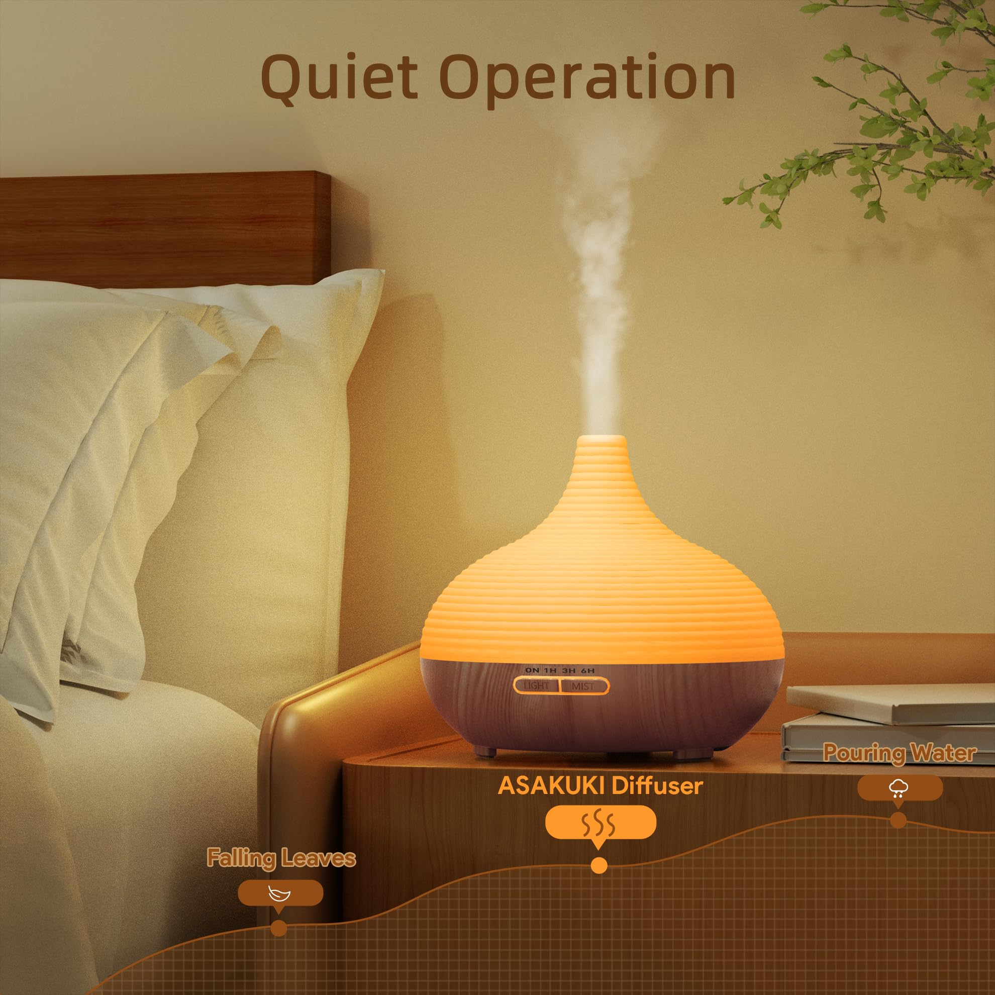 ASAKUKI 300ml Essential Oil Diffuser, Wood Grain Ultrasonic Aromatherapy Diffuser, Quiet Diffuser with 4 Timers, Auto Shut-Off & Colour-Changing LED for Home, Office, Yoga | Relaxation & Better Sleep