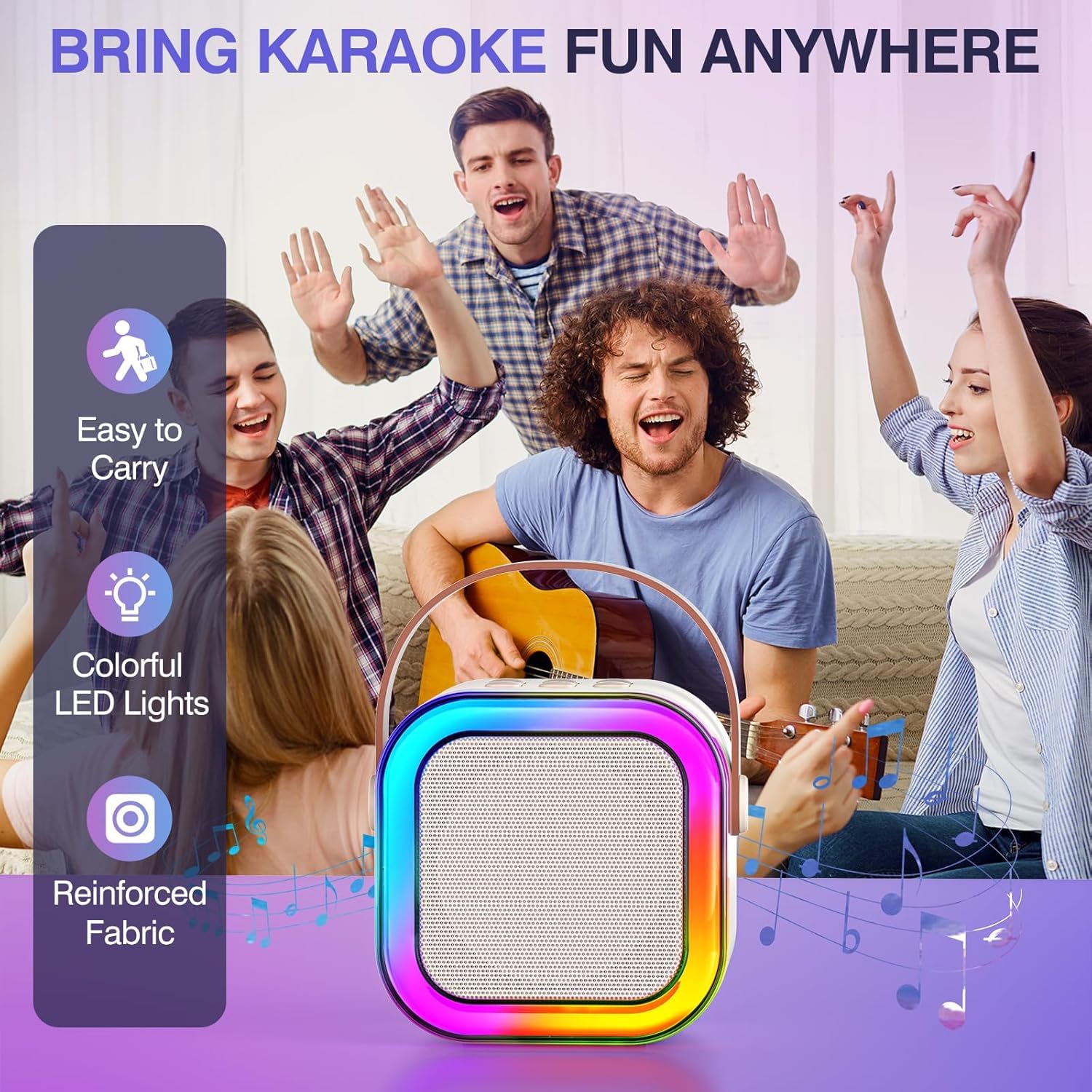 Mini Karaoke Machine for Kids Adults, Portable Bluetooth Karaoke Speaker with 2 Wireless Mics and LED Color Lights, Home Birthday Party for Girls/Boys Ages 3, 4, 5, 6, 7, 8, 9, 10,11, 12+ Year Old