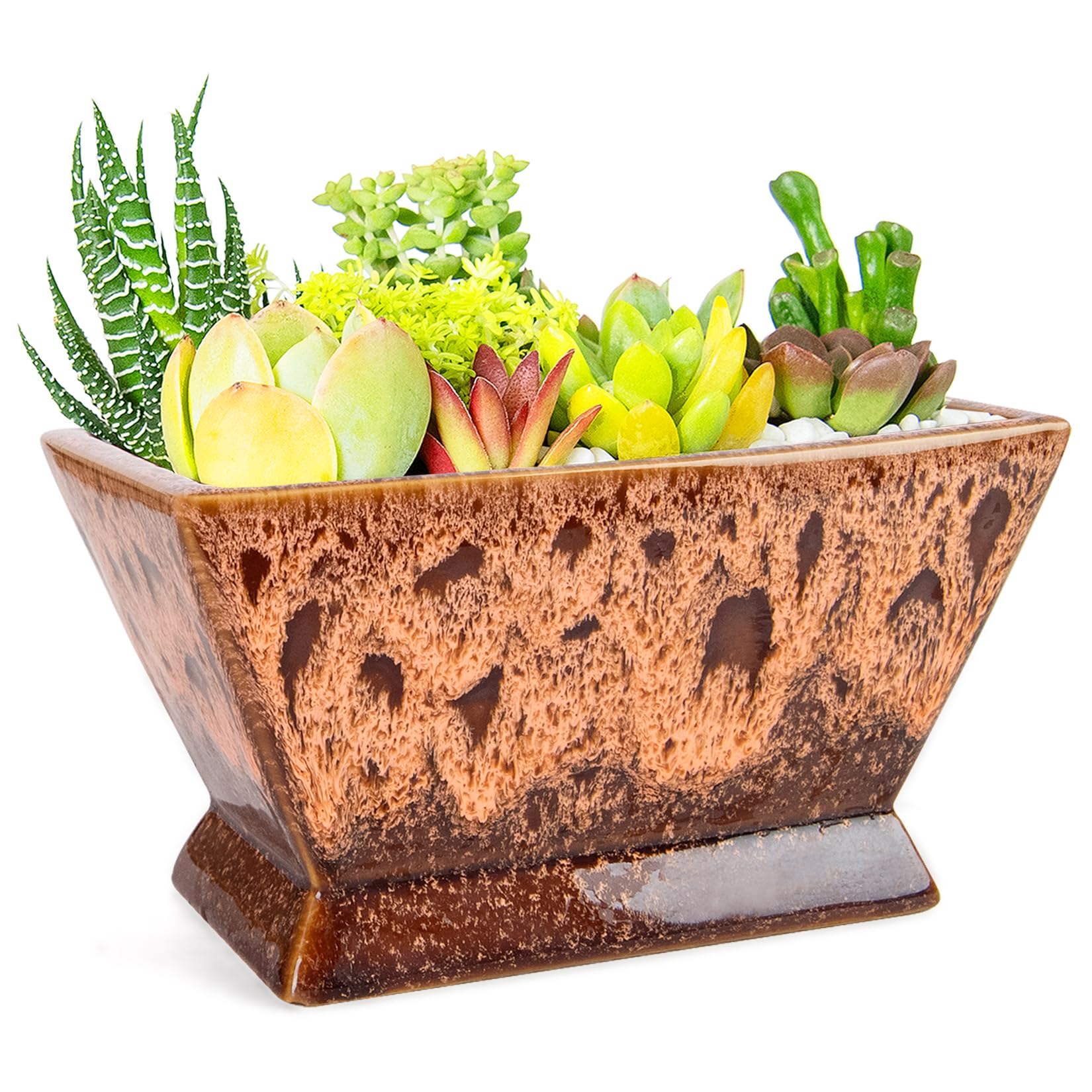 ARTKETTY Plant Pots - Large Succulent Planters Pots with Drainage, Ceramic Pots for Indoor Outdoor Cactus Plants Glazed Bonsai Flower Planter Container for Desk Windowsill Decor — image 1