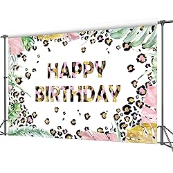 Homewelle Leopard Happy Birthday Backdrop 7Wx5H