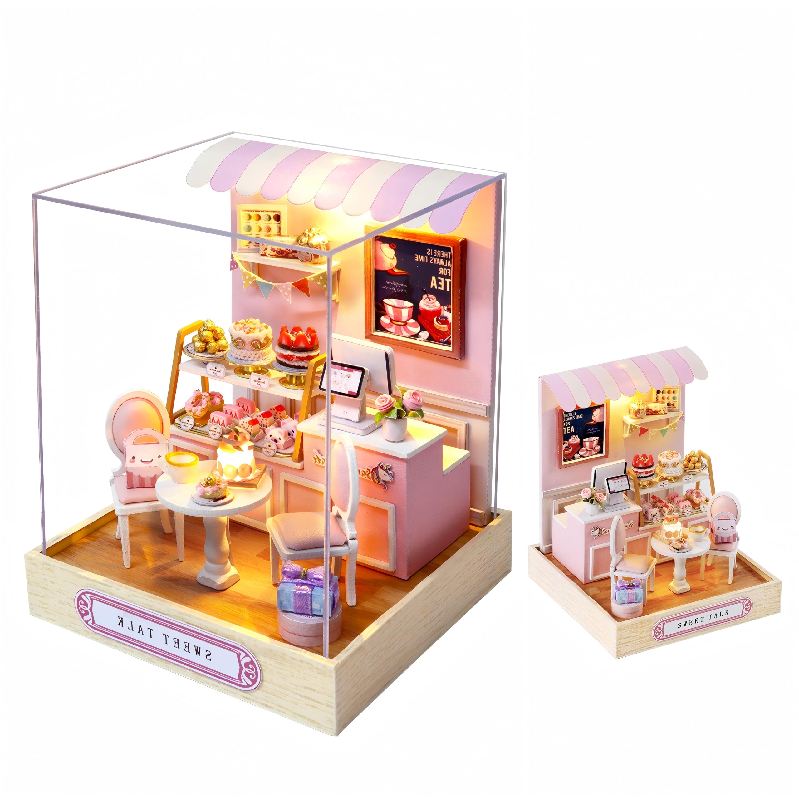 Lycidae DIY Miniature House Kit, Mini Dollhouses, 3D Wooden Kit with LED and Dust Cover, Handmade Crafts for Children Teens Adults Friends Birthday Home Decor(Sweet)