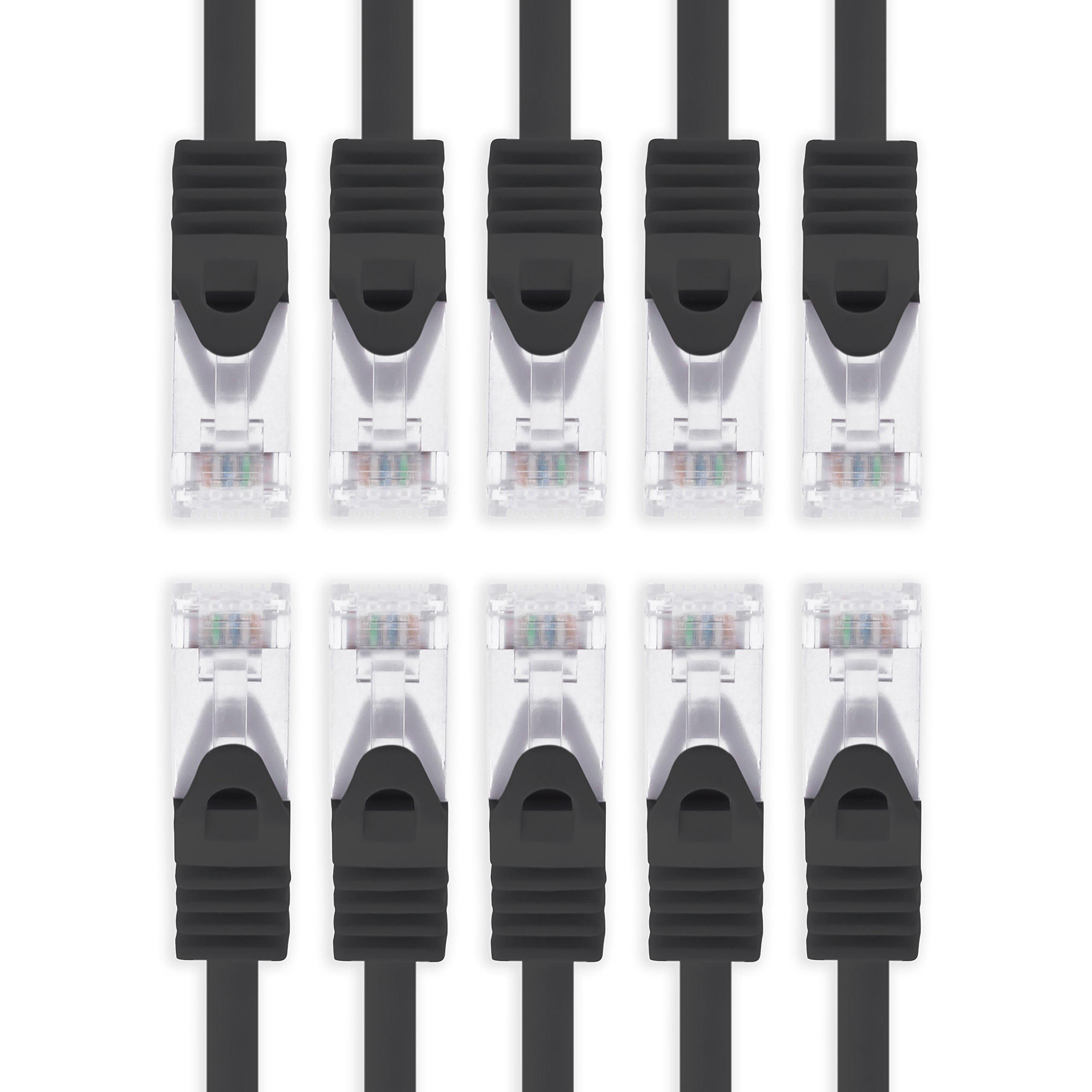 1aTTack.de 10m - black - 10 pieces Cat7 network cable SFTP patch cable Lanka cable raw cable 10GB/s - 500 MHz assembled with 2 RJ45 plugs Cat 6a