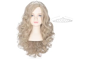 M MISS U HAIR Miss U Hair Princess Long Curly Ash Blonde Wig with Crown for Halloween Cosplay Wig