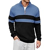 Lexiart Men's Pullover Sweater Mockneck Quarter Zip Color Block Ribbed Knit Thermal Sweaters