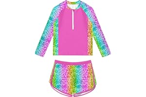 ALISISTER Girls Rash Guard Swimsuit 2 Pieces Long Sleeve Bathing Suits Swimwear for 5-9 Years UPF 50+