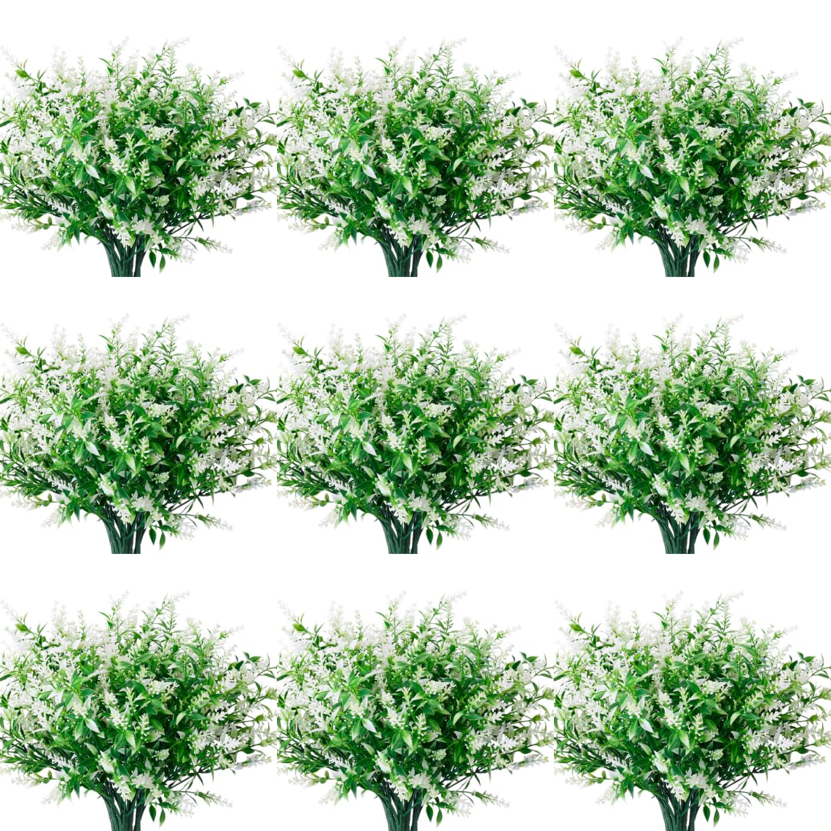 Photo 1 of JEMONG 20 Bundles Artificial Lavender Flowers Outdoor UV Resistant Fake Flowers No Fade Faux Plastic Plants Garden Porch Window Box Decorating (White)
