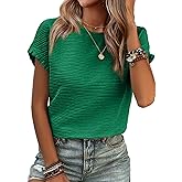 SHEWIN Womens Summer Tops Crewneck Short Sleeve T Shirts Casual Textured Work Shirt Loose Blouses