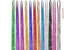 ANGELS BEAUTY Hair Tinsel Kit 12 Colors 48 Inch 2600 Strands Hair Tinsel Strands Kit With Tools, Fairy Hair Tinsel Heat Resistant Safe Hair Glitter Tinsel Hair Extensions (12Colors, 2600 Strands)