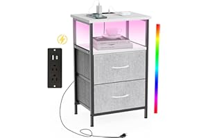 Innerjoin Nightstand with Charging Station USB A&C Ports, LED Nightstand with 2 Drawers & Storage Shelf, Bed Stand Side End Table for Bedroom Living Room Dorm, White