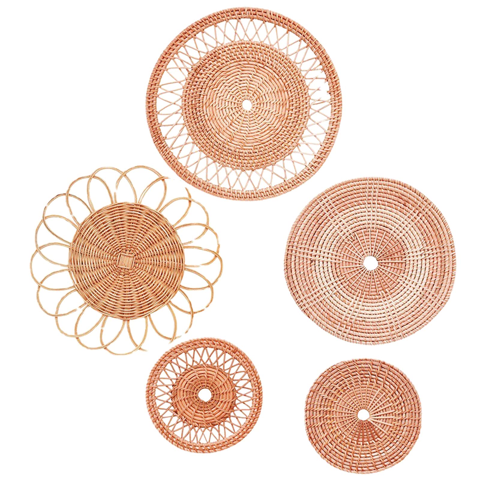 MSUIINT 5pcs Woven Hanging Wall Basket Decor, Rattan Wall Decor Woven Baskets,Boho Wall Baskets For Wall Decor, Wicker Wall Decor Baskets,Decorative Wall Baskets