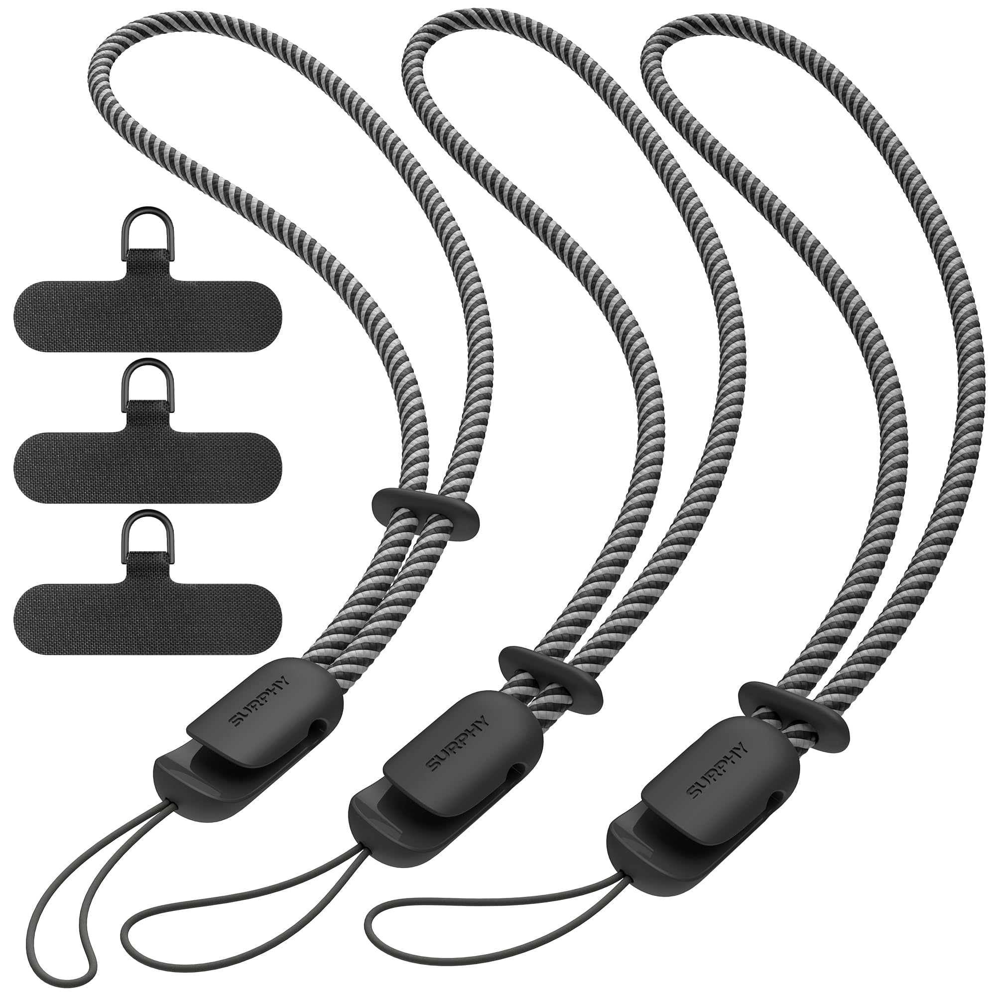 SURPHY 3 Pack Phone Wrist Strap with CellPhone Tether Tab, Cellphone Lanyard, Anti Theft Phone Strap with 2-Color Braided, Wrist Lanyard for Women and Men, All Black