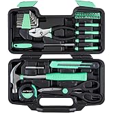 CARTMAN 39-Piece Household Tool Set, Green Hand Kit With Storage Case | Complete assortment for home repairs, DIY projects, furniture setup, crafting, and daily household fixes in toolbox.