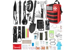 YKIOKE 235Pcs Emergency Survival Kit and First Aid Kit Professional Survival Gear Tool with IFAK Molle System Compatible Bag, Gift for Men Camping Outdoor Adventure Boat Hunting Hiking & Earthquake