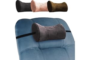 DESK JOCKEY Neck Pillow Headrest Support Cushion - Clinical Grade Memory Foam for Chairs, Recliners, Driving Bucket Seats (Plush Velvet, Gray)