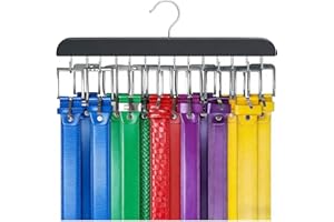 Sturdy 14-Hook Belt Hanger for Closet, Rotating Wood Belt Rack Organizer Holds Max 42 Belts & Ties, Space-Saving Closet Stora