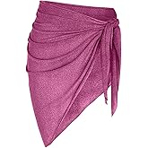 ZAFUL Metallic Shiny Short Sarong Coverups for Women Semi Sheer Bathing Suit Wrap Swimsuit Skirt Beach Bikini Cover Up