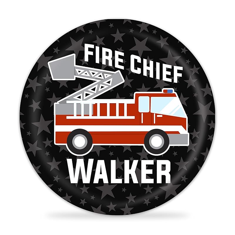 Fire Truck Plate Black Stars Fire Engine Melamine
